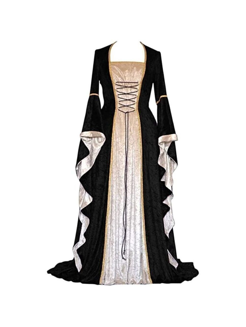 MEDIEVAL Victorian Long Dress Black Cosplay Irish Costume Halloween Viking NWT